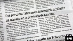 La nota del accidente de Payá en Granma