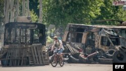 Protestas de activistas prorrusos en Kramatorsk.