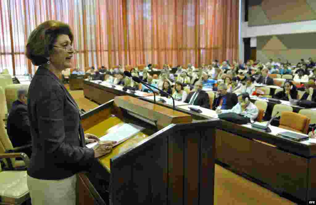 La comisionada europea de Educación, Cultura, Multilingüismo y Juventud, Androulla Vassiliou, habla en una conferencia durante una sesión del IX Congreso Internacional de Educación Superior "Universidad 2014" .