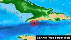 El mapa muestra la ubicación del epicentro del sismo de 4.3 ocurrido en la madrugada de este lunes a 34 kilómetros al sureste de Pilón, en Granma. (CENAIS)